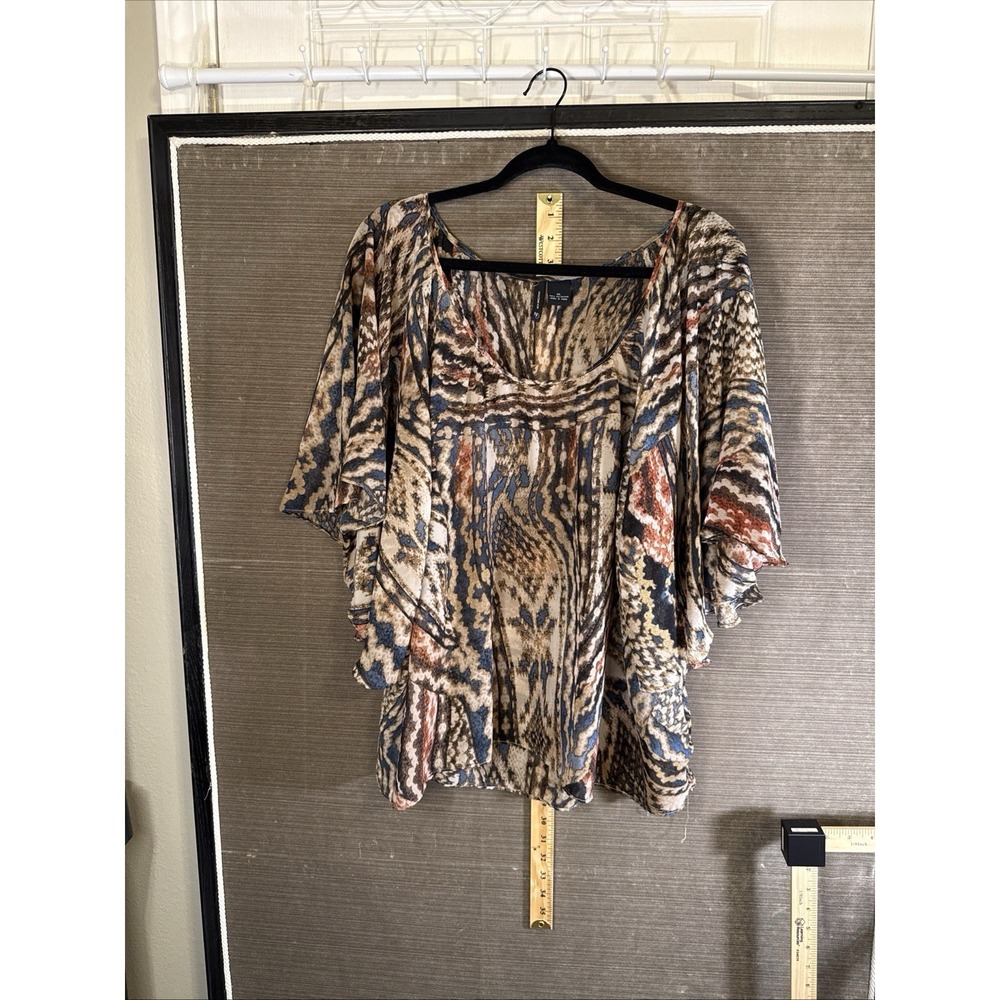 New Directions Women's XL Top Flowy Blouse Geometric Loose Fitting Elbow Sleeve